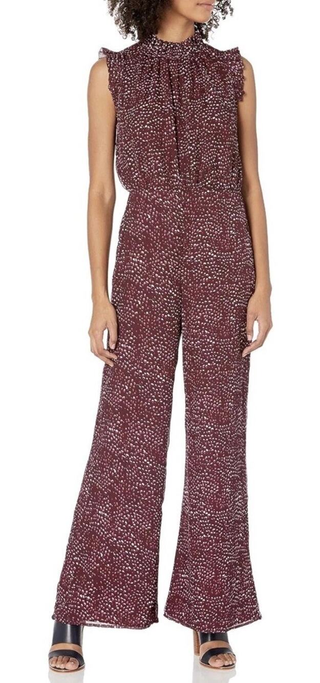 Anthropologie Ali & Jay It's You Girl Maroon Leopard Wide Leg Jumpsuit Medium